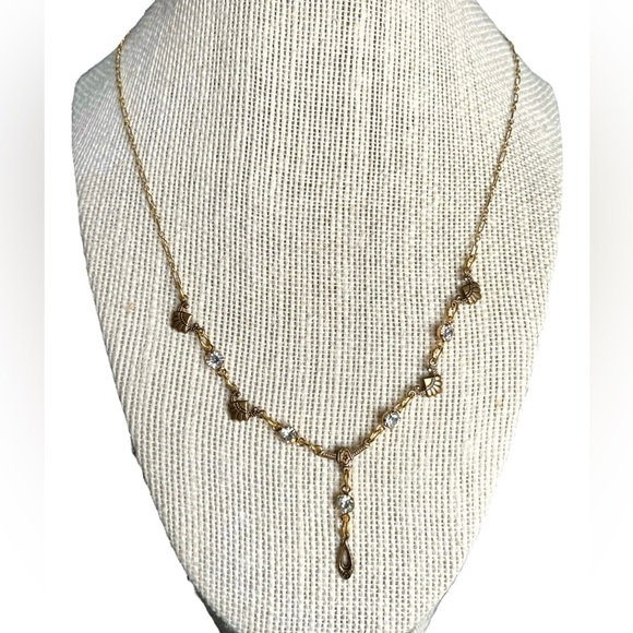 Vintage Sadie Green Signed Art Deco Antiqued Gold Necklace - Picture 1 of 5